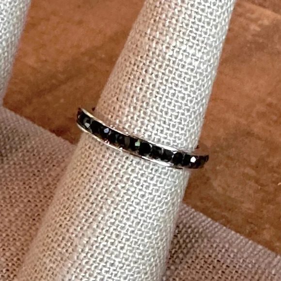 Waterproof Jet Black Onyx CZ Stainless Steel Eternity Band Stack Ring Wedding - Picture 4 of 7